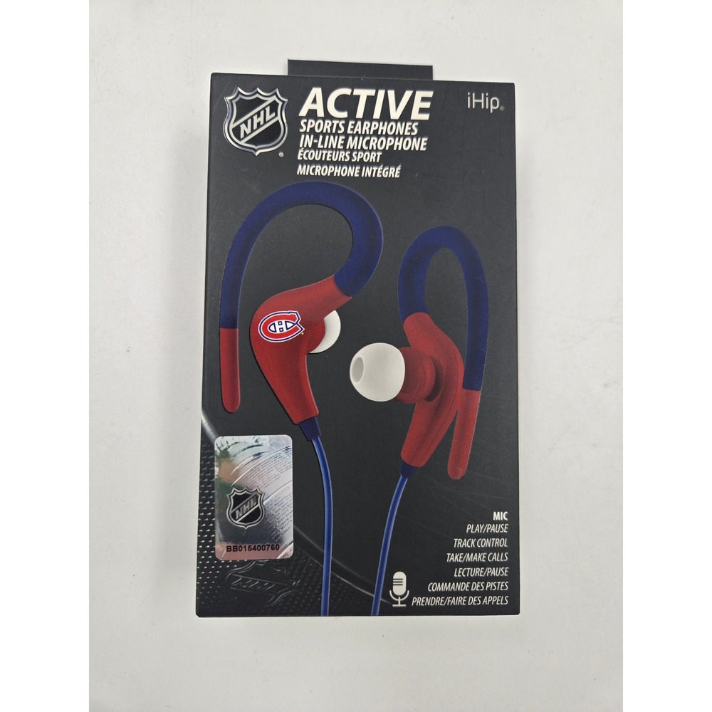 iHip NHL Montreal Canadiens Active Sports Earphones In-Line Mic Red Blue NEW